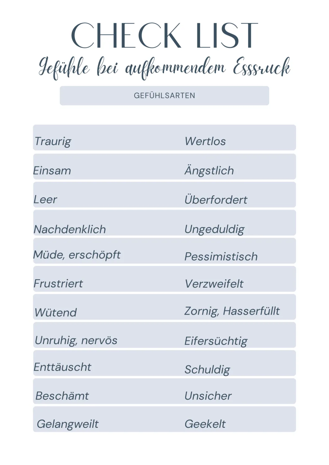 Workbook_Checklist Gefühle von Stephanie Fernandez, Ernährungsberatung